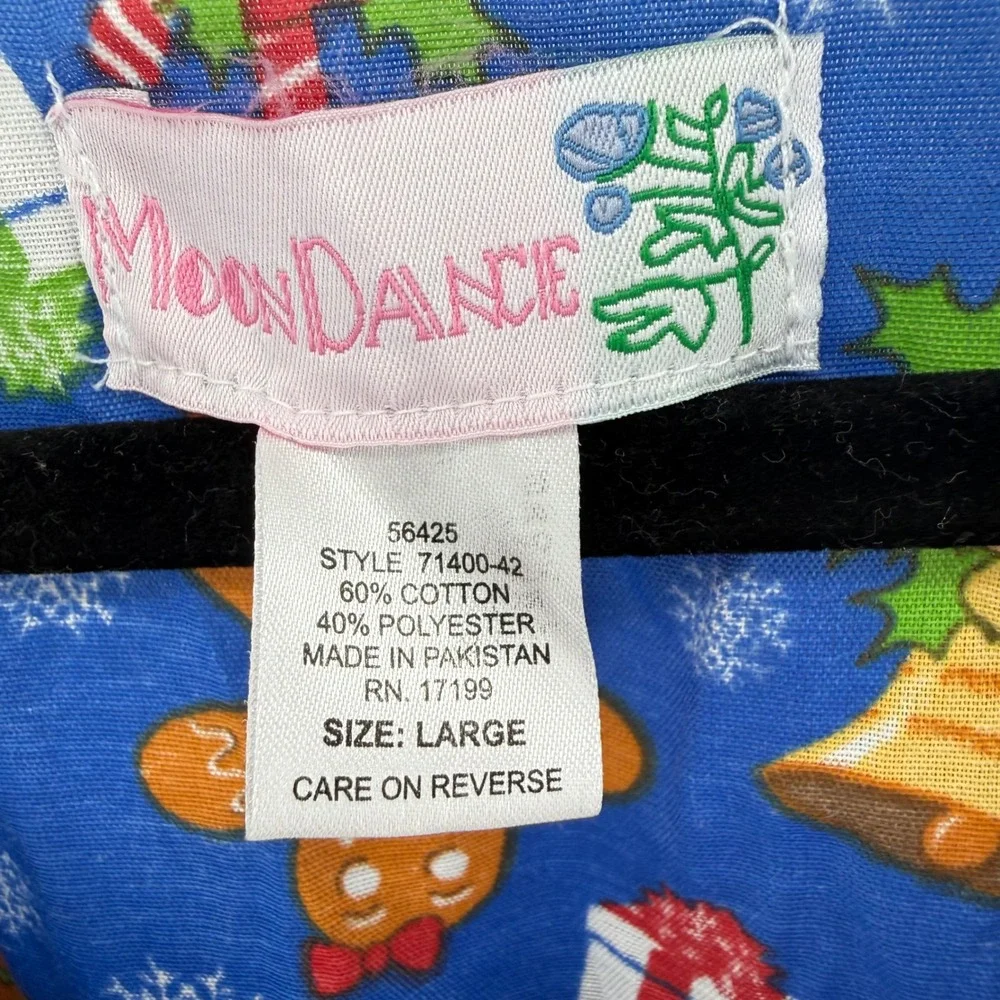 Christmas Gingerbread Man Snap Front Cobbler Smock Apron Kitchen Vest Blue Large